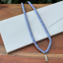 Load image into Gallery viewer, Periwinkle Beaded Necklace with 3 cz pendant drop 🌹
