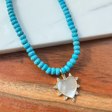 Load image into Gallery viewer, Turq Howlite beaded Necklace with white cz heart 🌹
