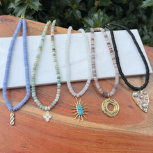 Load image into Gallery viewer, White Beaded Necklace with Turq Sunburst 🌹
