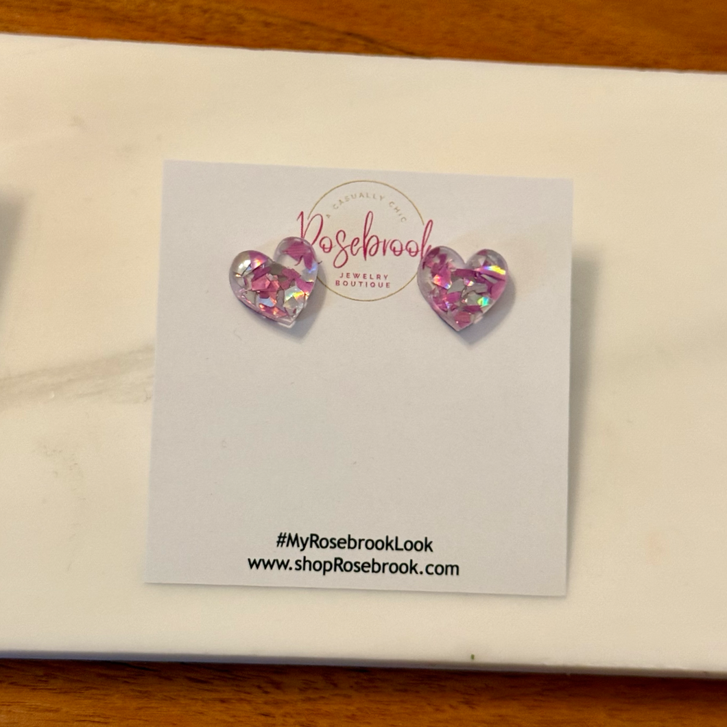 Cupid’s Cuties-heart posts silver/lt pink